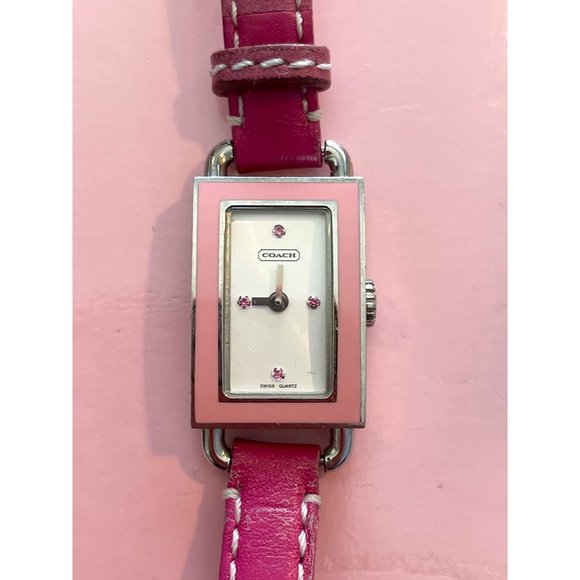 Coach Pink Ribbon Rectangular Women's Quartz Watch - Picture 1 of 8